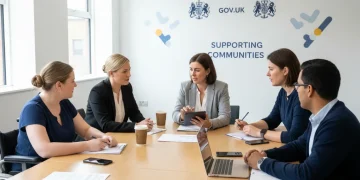 Group of diverse individuals discussing UK benefits with an advisor, focusing on ESA updates.