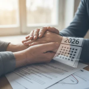 Hands holding, symbolizing support and financial guidance for Bereavement Support Payment 2026.
