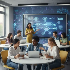 UK Digital Education Strategy 2026: Transforming Schools & FE Students and teachers collaborating with digital tools in a modern classroom.