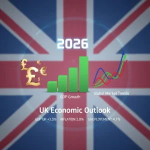 Infographic displaying UK economic growth forecast for Q3 2026 with 1.2% GDP increase.