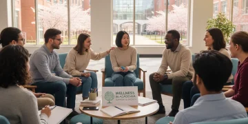 Students and educators discussing mental health in a supportive educational environment.