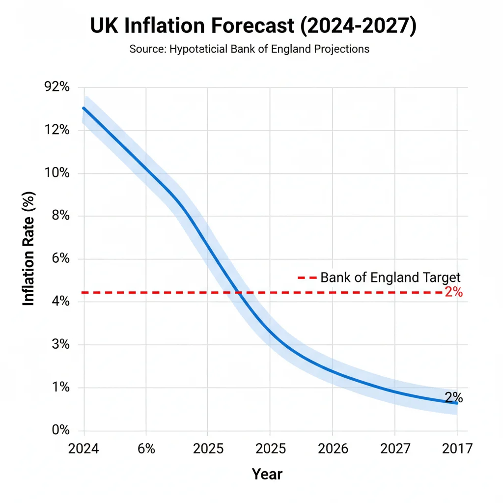 Graph showing projected UK inflation rate trends and Bank of England target.