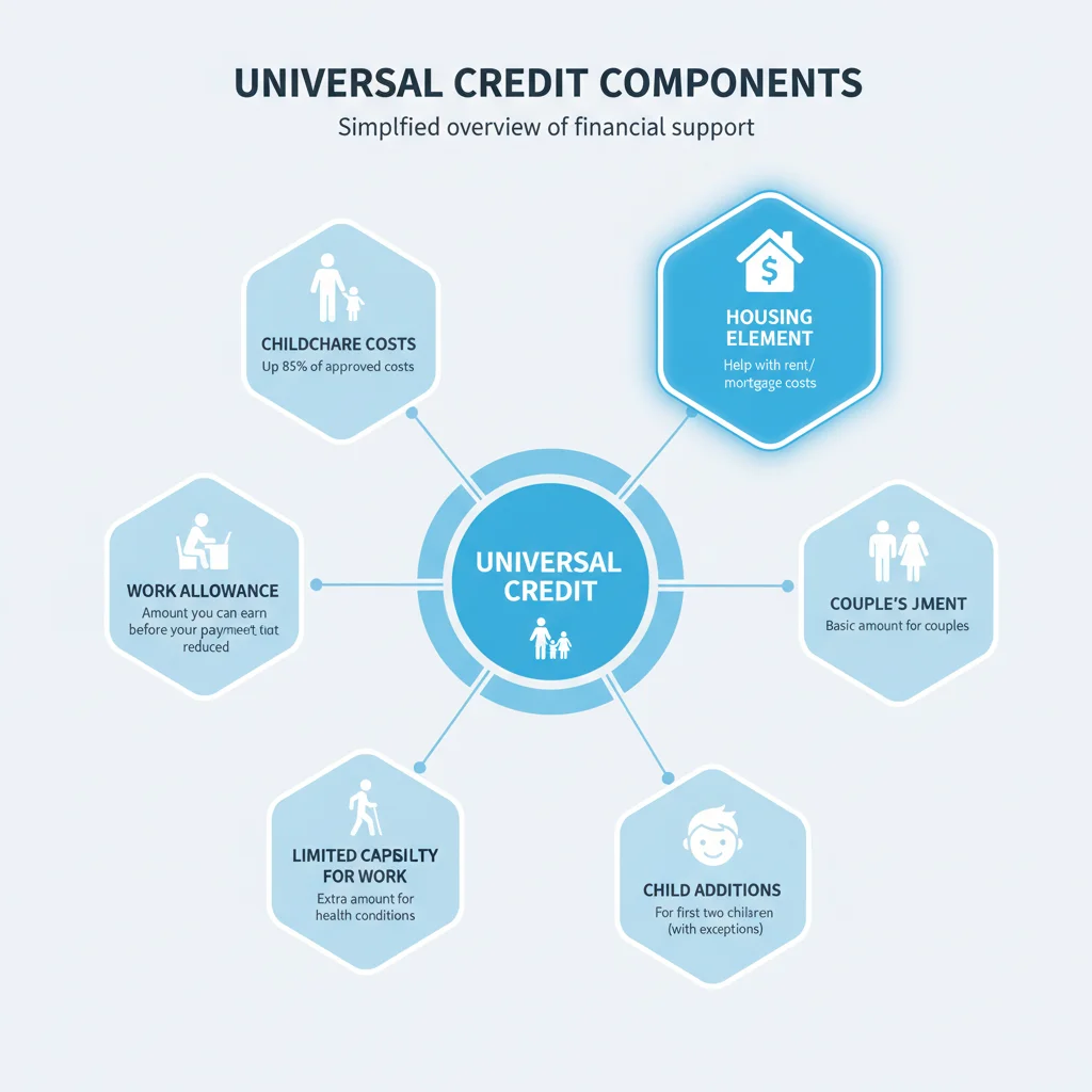 Infographic showing Universal Credit components with Housing Element highlighted