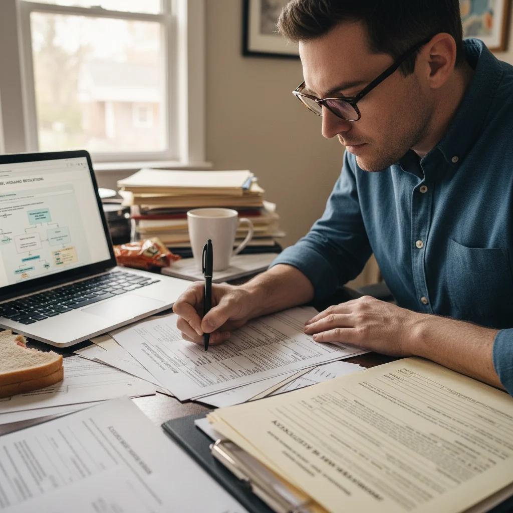 Person filling out housing benefit application forms