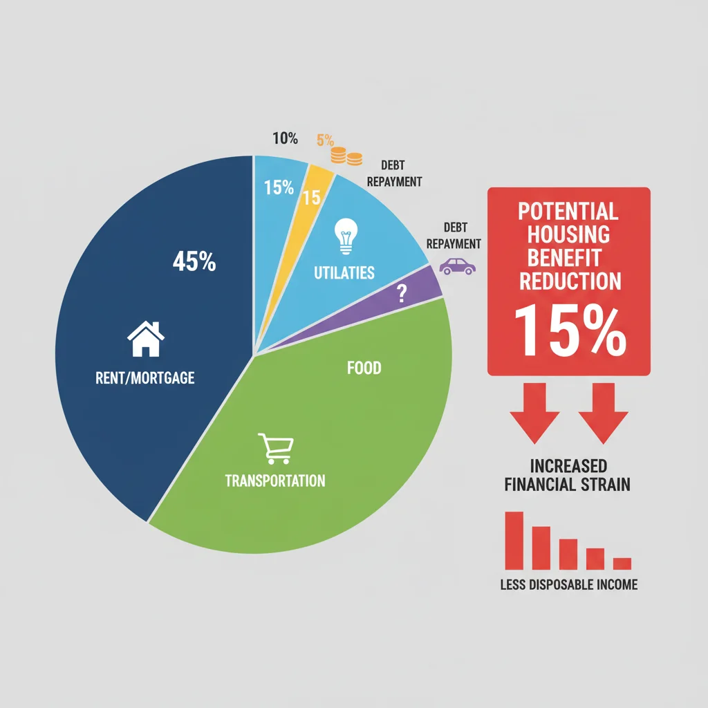 Infographic showing household expenses and 15% housing benefit reduction