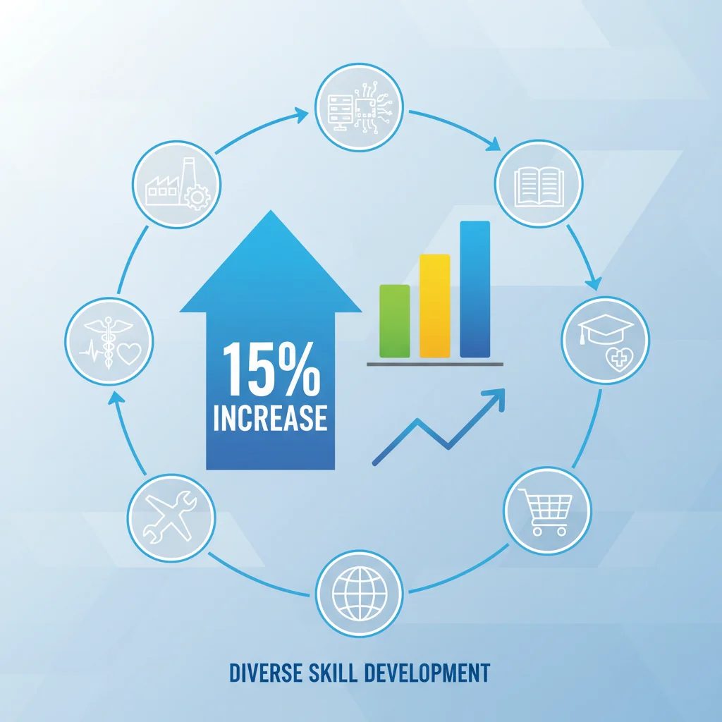 Infographic showing 15% skills training growth across UK industries.