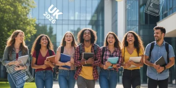 Students discussing student finance UK 2026 on a university campus