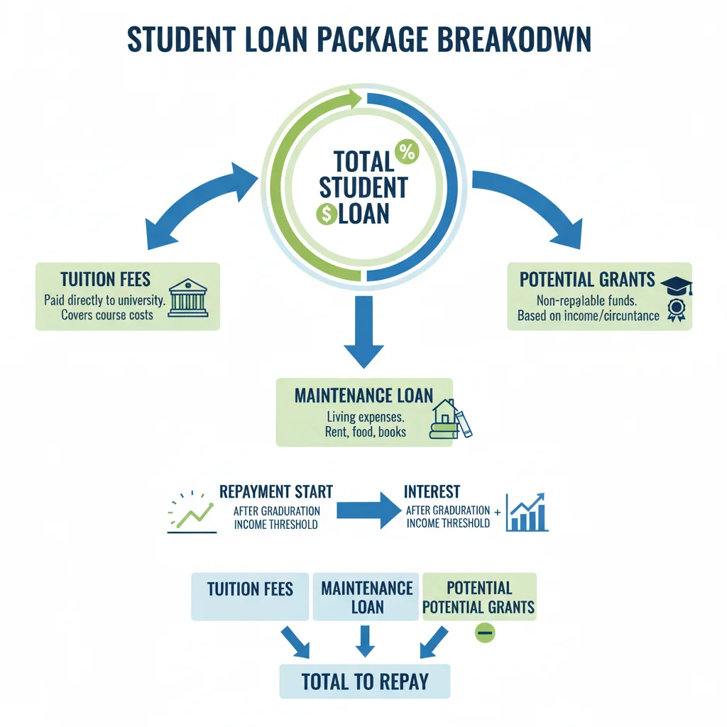 Infographic showing student loan breakdown and financial components
