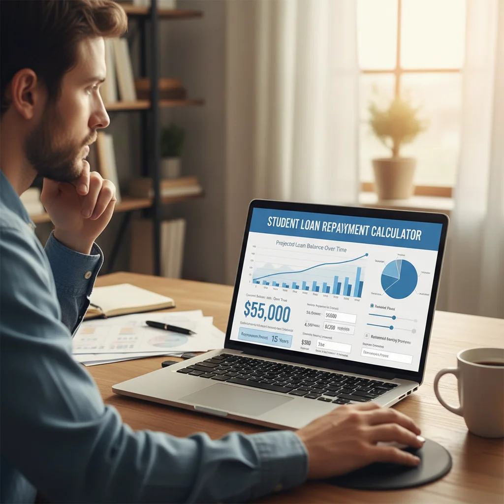Student checking repayment thresholds on a loan calculator