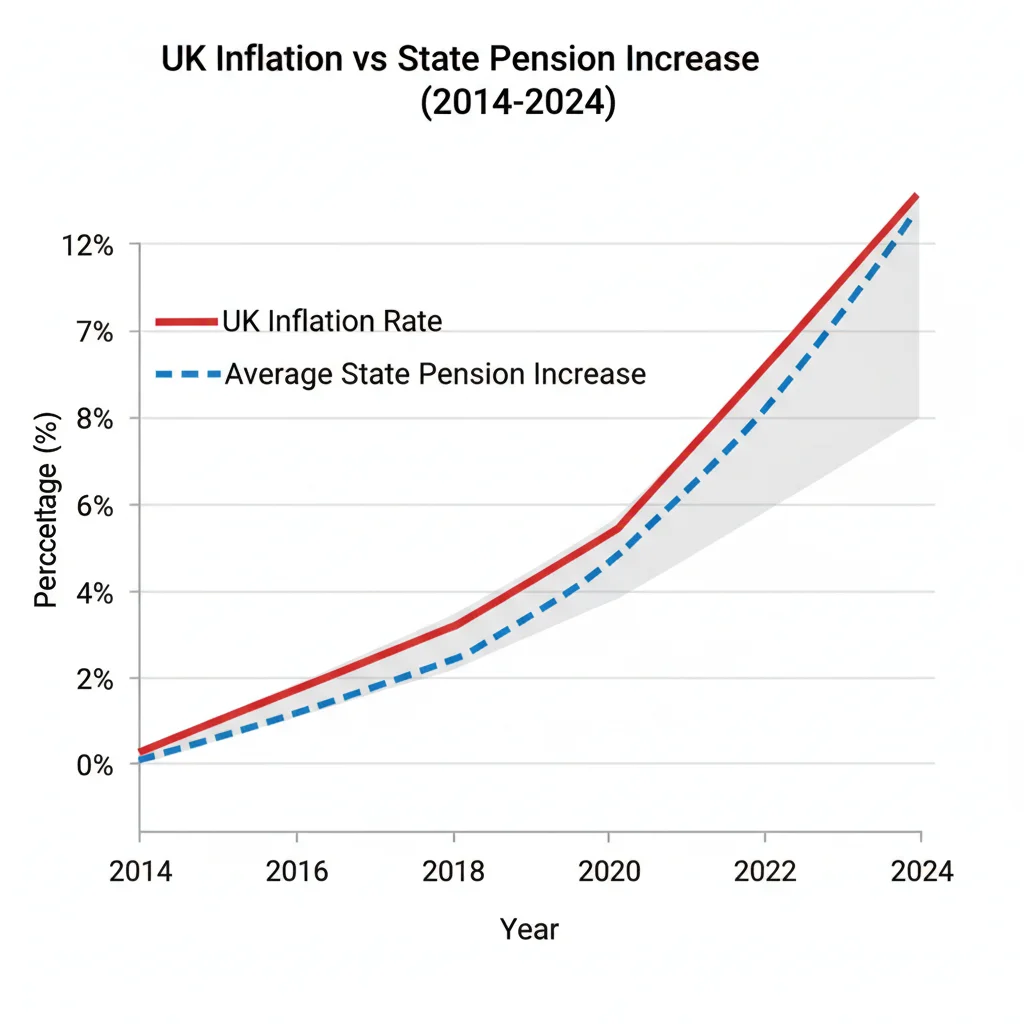 Graph showing UK inflation rates and state pension increases over time
