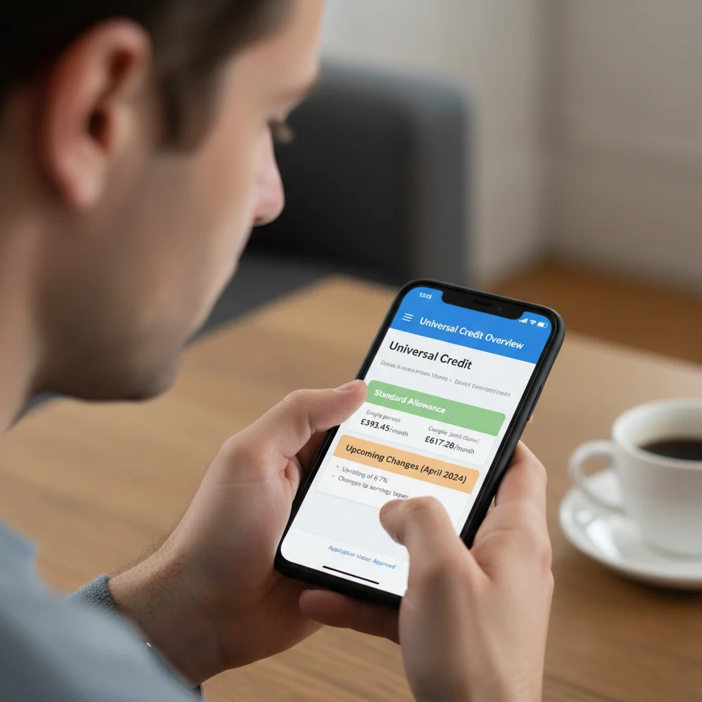 Person reviewing Universal Credit details on smartphone